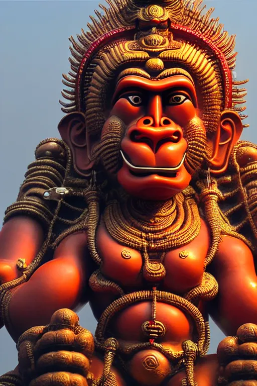 Prompt: high quality 3 d cyberpunk biomorphic hanuman! head building in the middle of mumbai!!, kalighat highly detailed, cinematic smooth, stephen shore & john j. park, soft morning light, wide shot, high angle, uhd 8 k, sharp focus