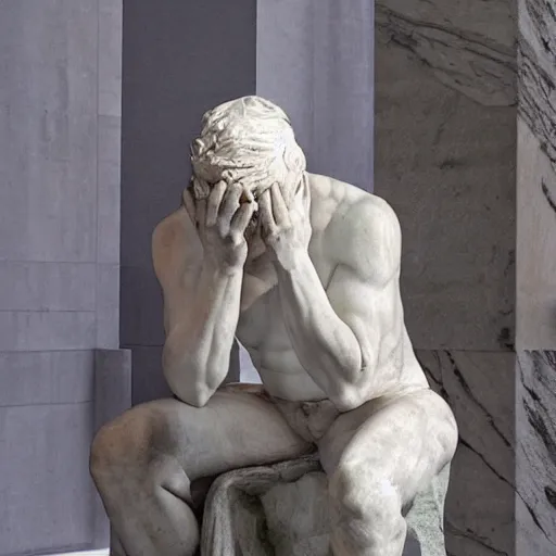 Image similar to Donald Trump, marble statue, facepalm, by Michelangelo