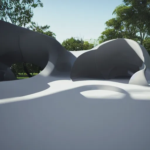 Prompt: : white abstract playgroundwith soft glossy shapes 8k render unrealengine cgsociety