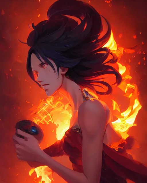 Image similar to the goddess of fire, spunk and intense beauty, full shot, atmospheric lighting, detailed face, one piece style, by makoto shinkai, stanley artgerm lau, wlop, rossdraws