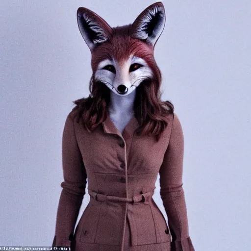 Image similar to jenna coleman transformed into humanoid fox, fox ears, fox face, fox features