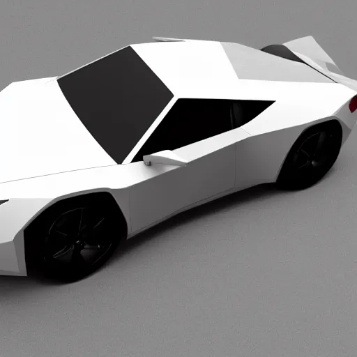 Image similar to a low poly object of a single sport car positioned in the center of the image on the white background, unreal engine