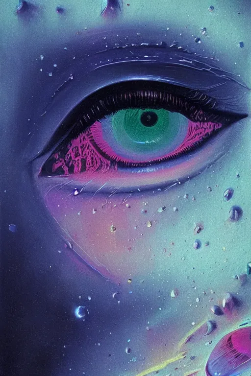 Image similar to multicolored eye, art by bruce pennington, trending on artstation, bioluminescence closeup view illustrator, american romanticism, very very elegant, 4 k hd, bauhaus