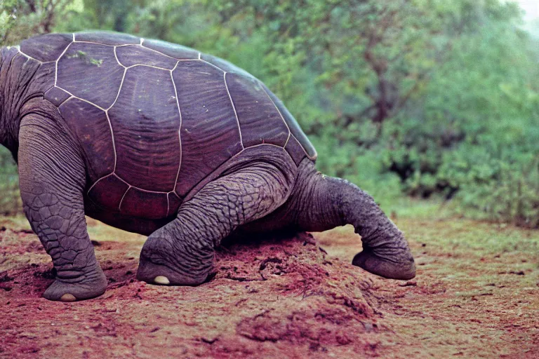 Prompt: a photo of a turtle elephant in its natural habitat, kodak ektachrome e 1 0 0 photography