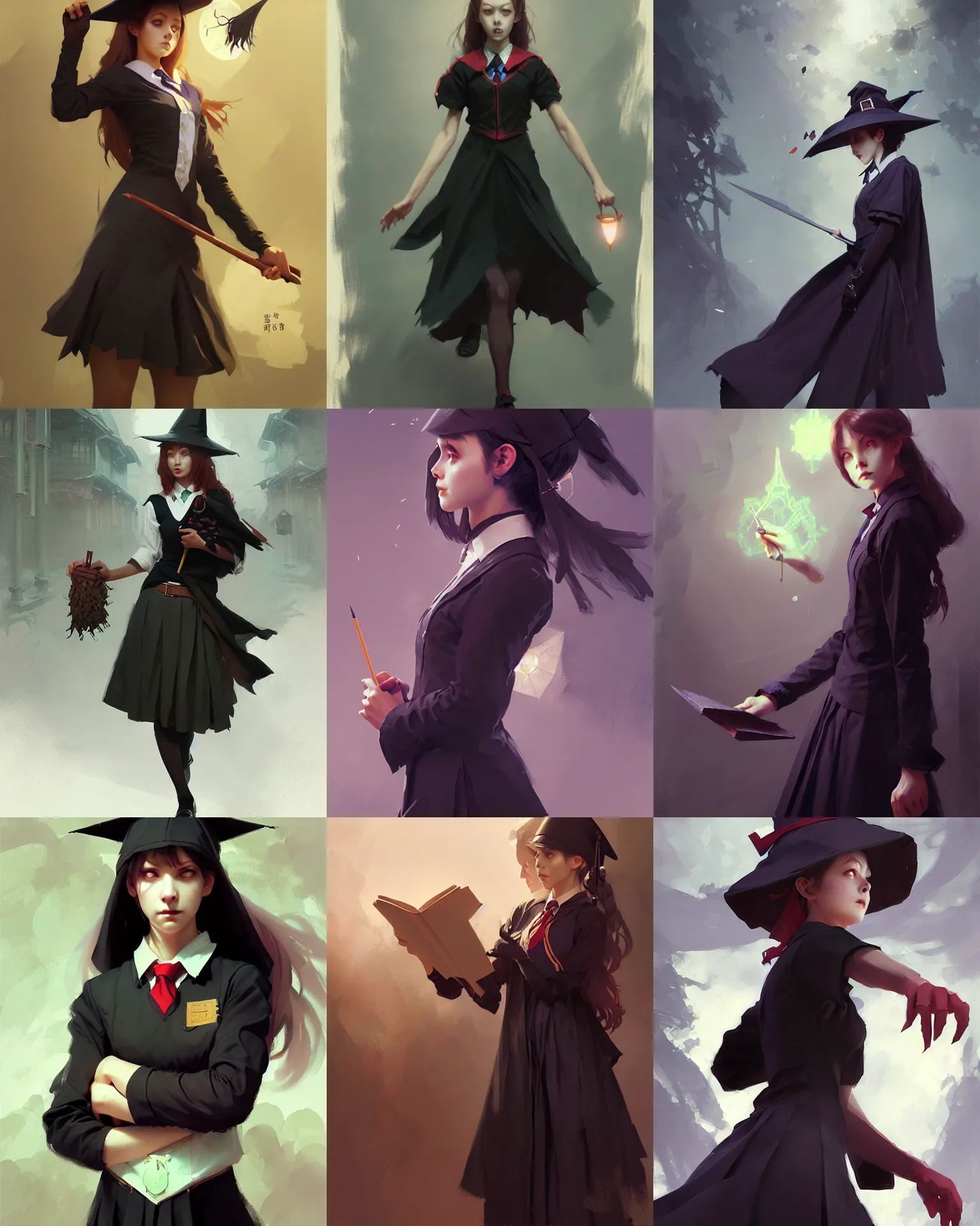 Prompt: school witch teacher, magic university, cute uniform, attractive sexy, intricate, sharp focus, illustration, highly detailed, digital painting, concept art, matte, art by ruan jia and wlop and greg rutkowski, masterpiece