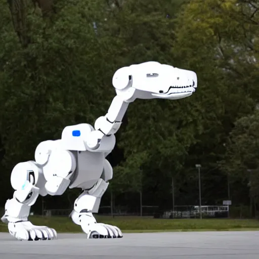 Image similar to white robot t - rex designed by apple.