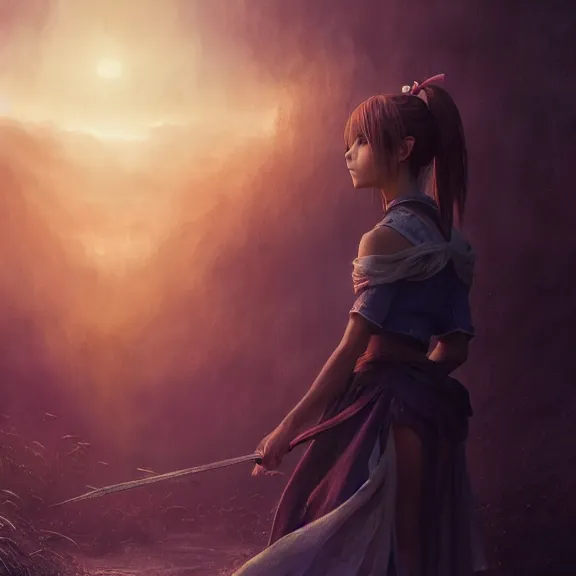 Image similar to a girl from final fantasy live action, movie still from clannad after story, evocative, mystical night, sharp focus, very very very very detailed, award winning, masterpiece digital painting by greg rutkowski, alex grey, marc adamus, beautiful dramatic lighting, artstation, 4 k wallpaper, style by peter deligdisch, peterdraws