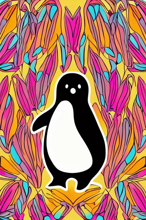 Prompt: minimalist boho style art of a colorful penguin, illustration, vector art