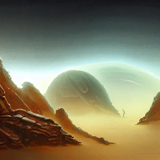 Image similar to alien landscape in the style of michael whelan and greg rutkowski