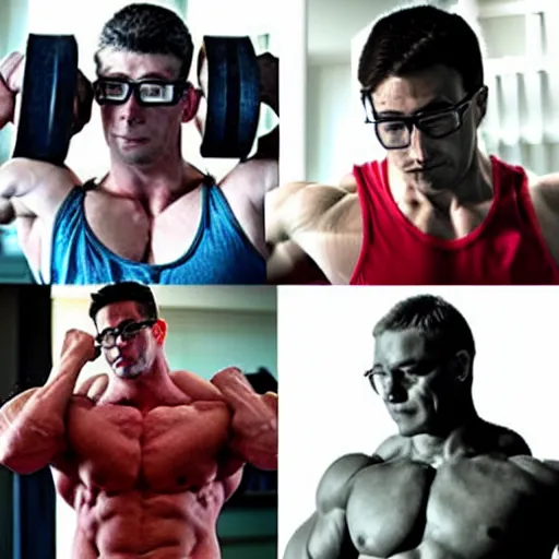 Image similar to buff nerd, strong geek, muscular scientist, 💪🤓