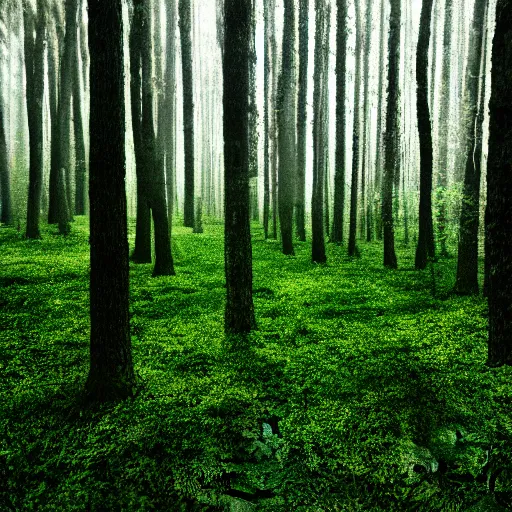 Prompt: digital steam, pixels forest, very low contrast, very low saturation, green cast gradient
