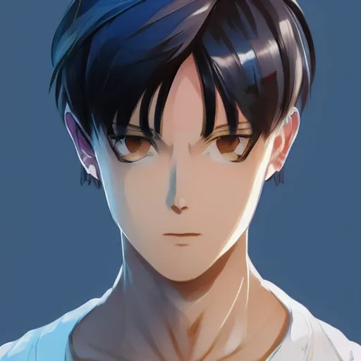 Prompt: a cool anime boy with wounded face, short silver grey hair, blue eyes, round face, calm eyes, like a character in River City Ransom, medium shot, medium shot, height Realistic Details, Trending on pixiv, Unreal Engine 4k, Stanley Artgerm Lau, WLOP, Rossdraws, James Jean, Marc Simonetti