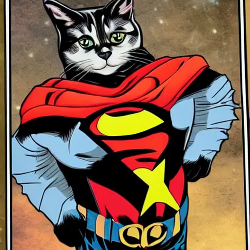 Image similar to a cat in the style of DC Comics