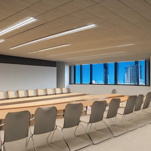 Prompt: brutalist corporate conference room interior design concept big windows minimalist furnitrue by martyn lawrence bullard design high quality ultra realistic 8 k