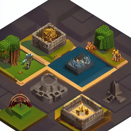 Prompt: the lord of the rings. isometric, voxels, game art.