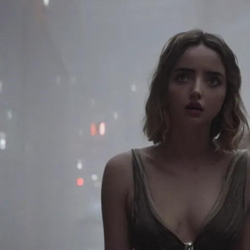 Image similar to a movie still of ana de armas as rachael n blade runner