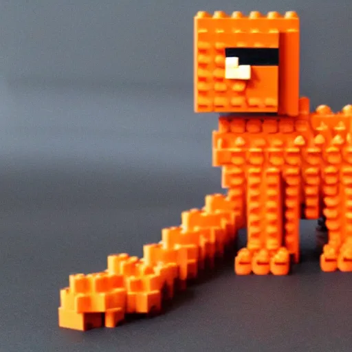 Prompt: smiling orange scratch cat walking, intricate LEGO sculpture by master builder,