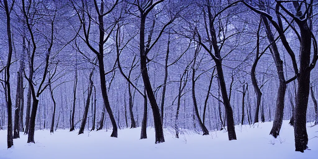 Image similar to a forest in winter moonnight by katayama bokuyo