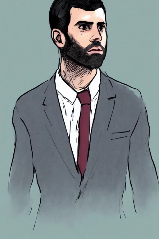 Image similar to Tumblr fan art of evil CEO Oscar Issac