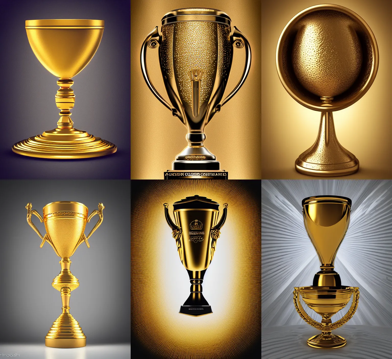 Prompt: “ golden chalice, wining, award, front, center, white background, render corona, photorealistic, studio light, stock, bright ”