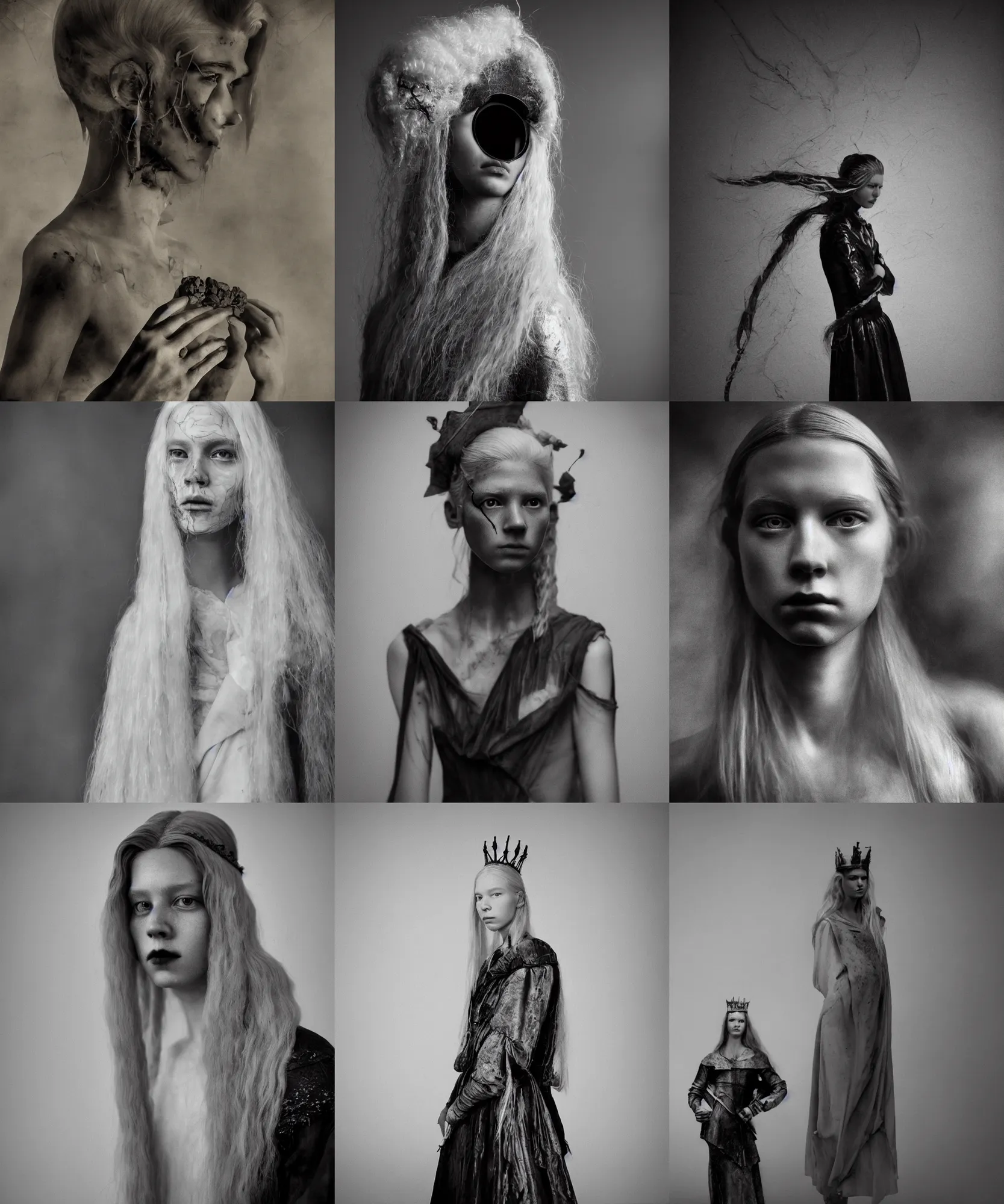 Prompt: the portrait of hunter schafer in black wax crown by josef koudelka, dark fantasy, witcher, award winning photo, vogue photography, anamorphic lens, masterpiece, 8 k