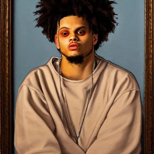 Image similar to a portrait painting of smokepurpp by giovanni bellini