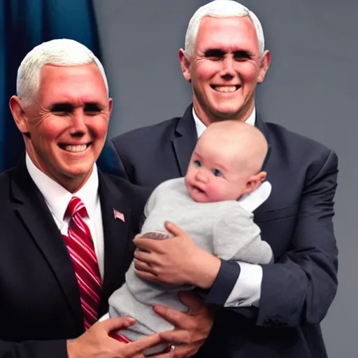 Image similar to mike pence holding a baby that looks exactly like him