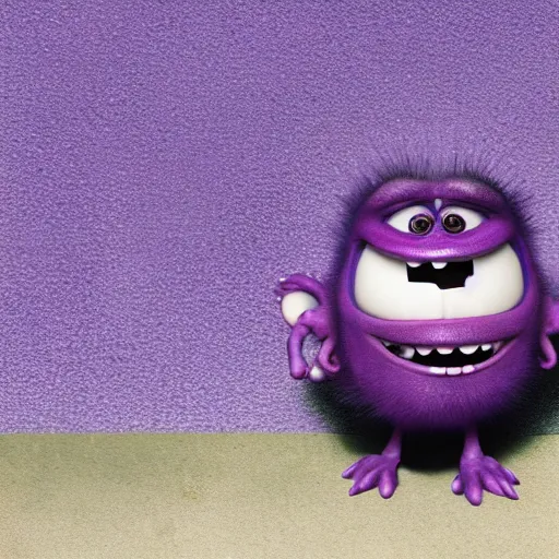 Image similar to a purple monster, cute and adorable, pixar, shallow depth of field, cinematic