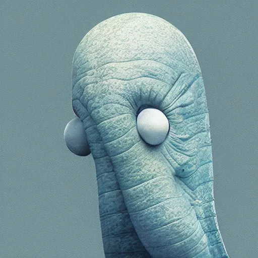 Image similar to hyper realistic squidward photograph, blue note album cover