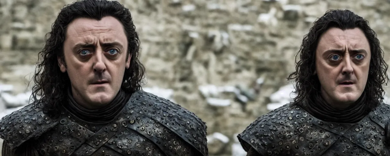 Prompt: a film still of Peter serafinowicz in game of thrones.