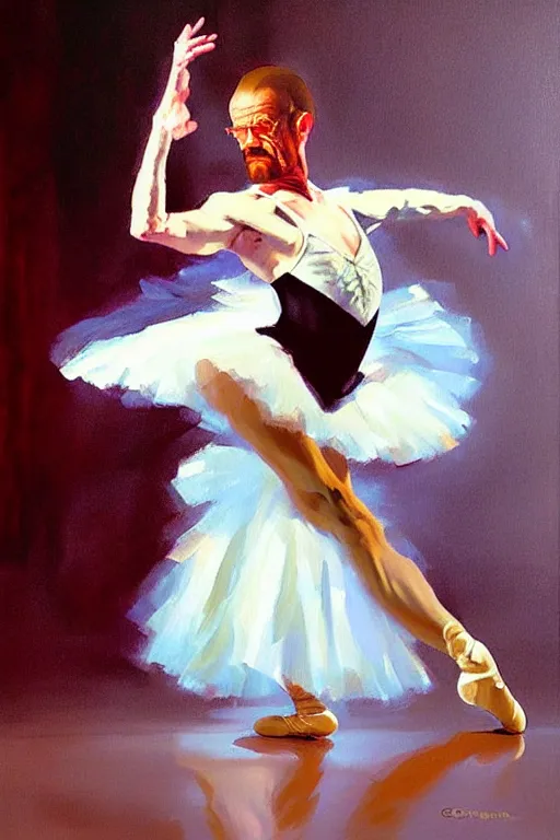 Image similar to beautiful oil painting of walter white as a ballerina by by greg manchess