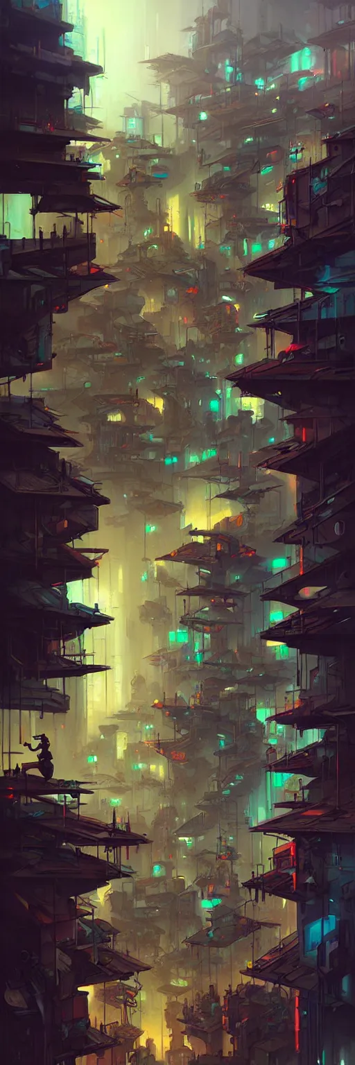 Image similar to cyberpunk favelas, by peter mohrbacher