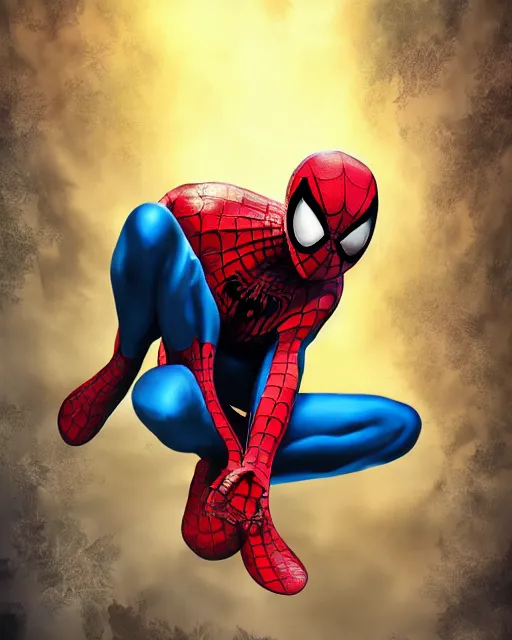 Image similar to spiderman in a christmas style spider suit, 8 k photo, portrait, dynamic lighting, fantasy concept art, trending on art station, stunning visuals, creative, cinematic, ultra detailed, comic strip style