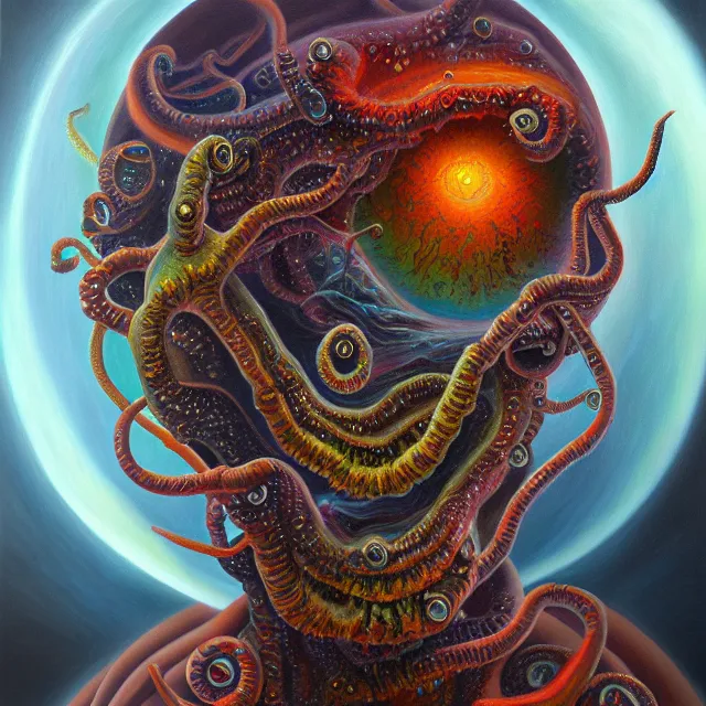 Image similar to an oil on canvas portrait painting, polycount, surrealism, surrealist, lovecraftian, cosmic horror, high detail