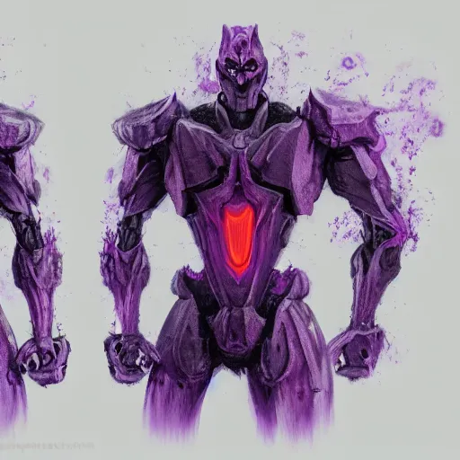 Prompt: Character design sketch with body made of Purple Lava and fire, humanoid mecha idea, concept art character, organic, deep shadows by Heri Irawan, d&d art, fantasy, painted, 4k, high detail, sharp focus, trend in artstation