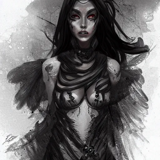 Image similar to dark witch character, highly detailed, digital painting, artstation, concept art, smooth, sharp focus, illustration