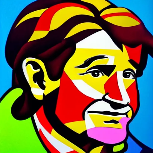 Image similar to portrait robin williams as link by romero britto : 1 high contrast, hard edges, zelda, geometric shapes, masterpiece : 1