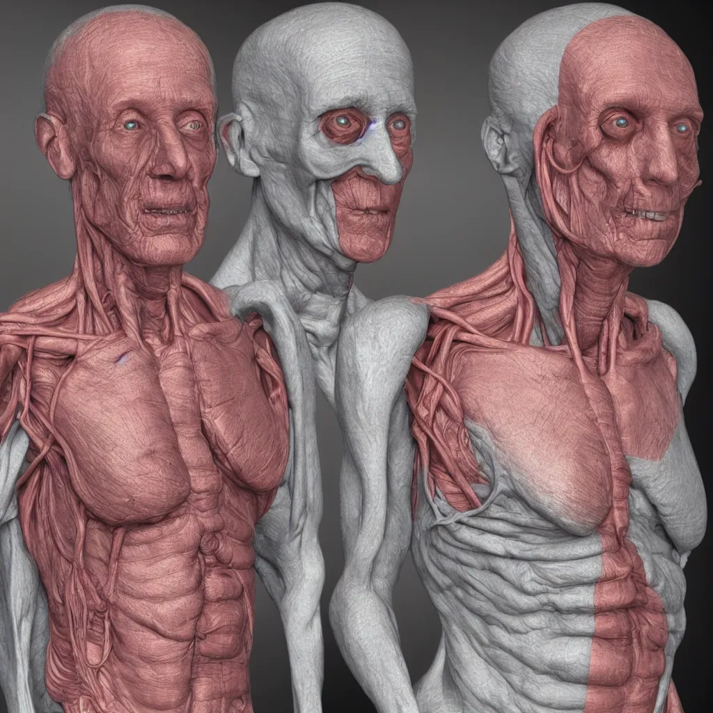 Prompt: the visible man medical model full color photorealistic