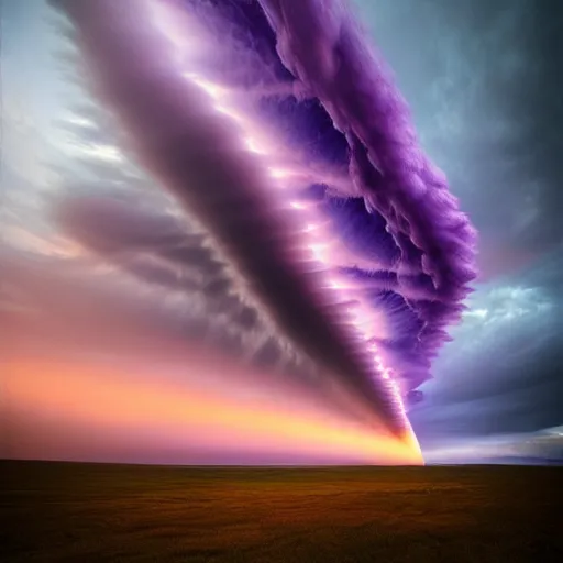 Image similar to amazing photo of a purple tornado in the sky by marc adamus, beautiful dramatic lighting