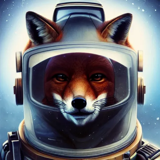 Prompt: an anthropomorphic fox human astronaut,digital art,detailed face,art by greg rutkowski,trevor henderson,fluffy,western comic book style,photorealistic,professional lighting,hyperdetailed,high resolution,high quality,dramatic,deviantarz,artstation