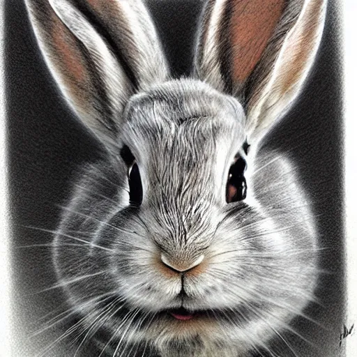 Image similar to rabbit face only, pencil drawing, pastel, by marc simonetti