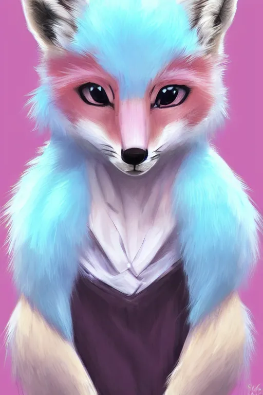 Prompt: an anthropomorphic fox with pastel blue and pastel pink fur, trending on furaffinity, trending on artstation, furry art, digital art, by kawacy, portrait