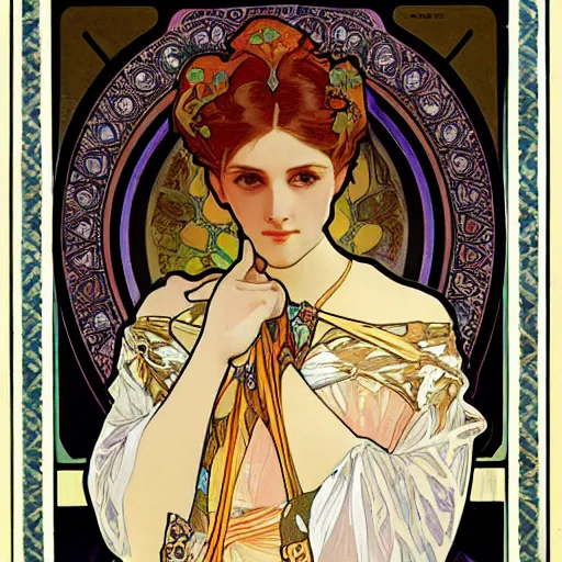 Image similar to empress, painted by alphonse mucha