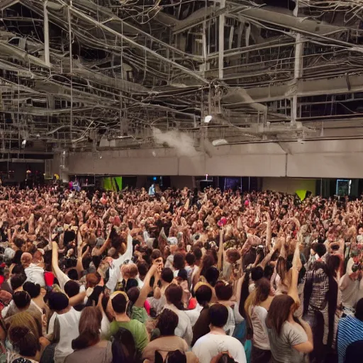 Prompt: crowd of people worshipping the flying spaghetti monster