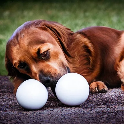 Image similar to award winning photograph, dog licking balls