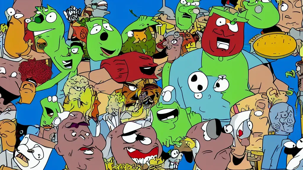 Prompt: A still from an episode of Aqua Teen Hunger Force (2004), high quality screenshot, photoshop collage, Adult Swim