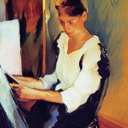 Prompt: sorolla's painting of the bioinformatician installing python software