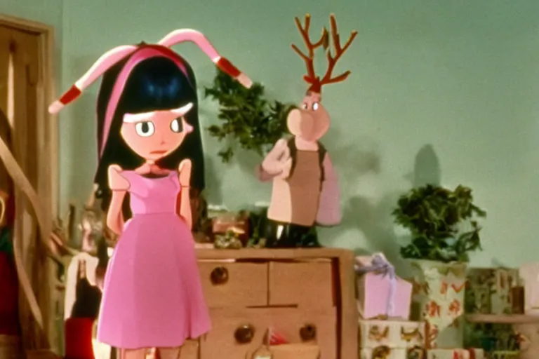 Prompt: Louise Belcher in a still from the movie Pinocchio's Christmas (1980)