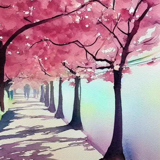 Prompt: beautiful cherry trees, trending on artstation, masterpiece, watercolor