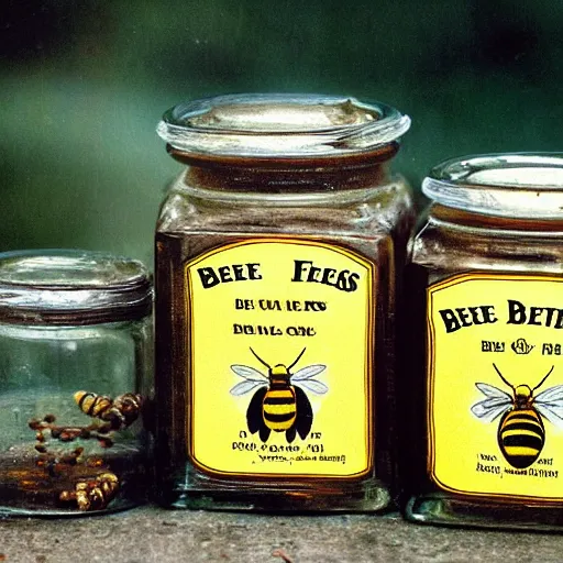 Prompt: !The beatles!, Bee farm, bee's, jars of honey